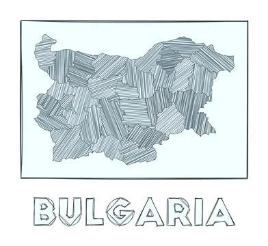 Sketch map of Bulgaria. Grayscale hand drawn map of the country. Filled reg.. Stock Illustration