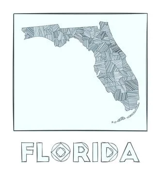 Sketch map of Florida. Grayscale hand drawn map of the us state. Filled reg.. 스톡 일러스트