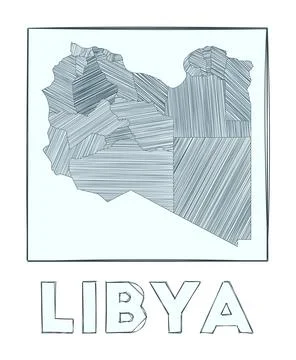 Sketch map of Libya. Grayscale hand drawn map of the country. Filled region.. Stock Photos