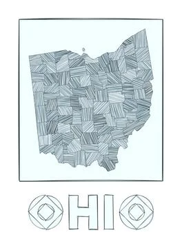 Sketch map of Ohio. Grayscale hand drawn map of the us state. Filled region.. イラスト素材