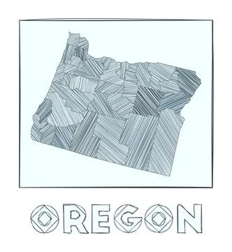 Sketch map of Oregon. Grayscale hand drawn map of the us state. Filled regi.. イラスト素材