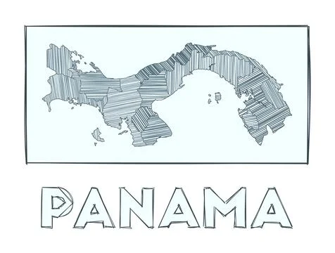 Sketch map of Panama. Grayscale hand drawn map of the country. Filled regio.. Ilustração Stock