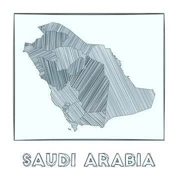 Sketch map of Saudi Arabia. Grayscale hand drawn map of the country. Filled.. Stock Illustration