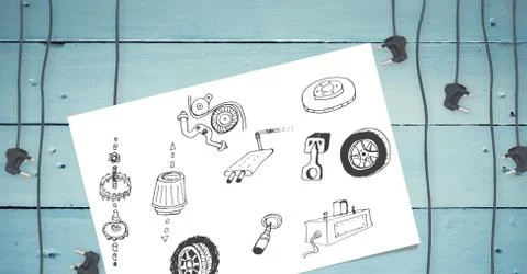 Sketch of mechanical car engineering elements hand drawing Stock Photos