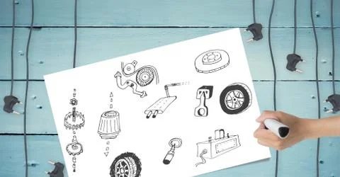Sketch of mechanical elements and hand drawing Stock Photos