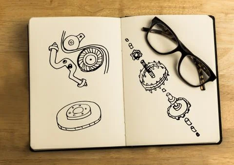 Sketch of mechanical engineering elements in sketch pad 写真素材