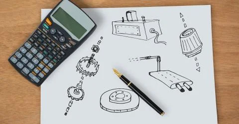 Sketch of mechanism engineering car elements hand drawing Stock Photos