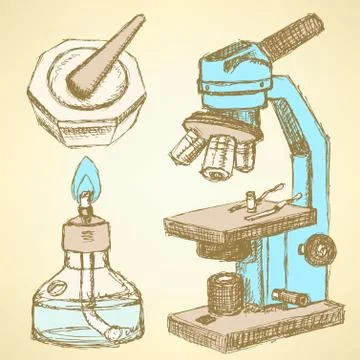Sketch microscope in vintage style Stock Illustration