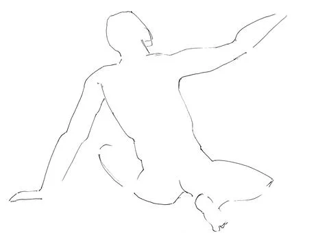 Sketch of model sitting with back with raised arm 스톡 일러스트