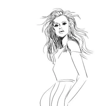 Sketch of model with windy hair Stock Illustration