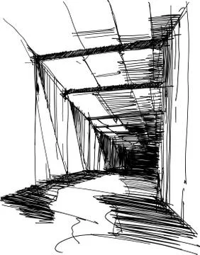 Sketch of modern abstract interior or corridor Stock Illustration