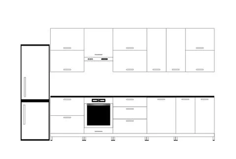Sketch modern kitchen interior in linear flat style Stock Illustration