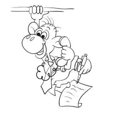 A sketch of a monkey that hangs on one hand holding on to a branch, in the ot Stock Illustration