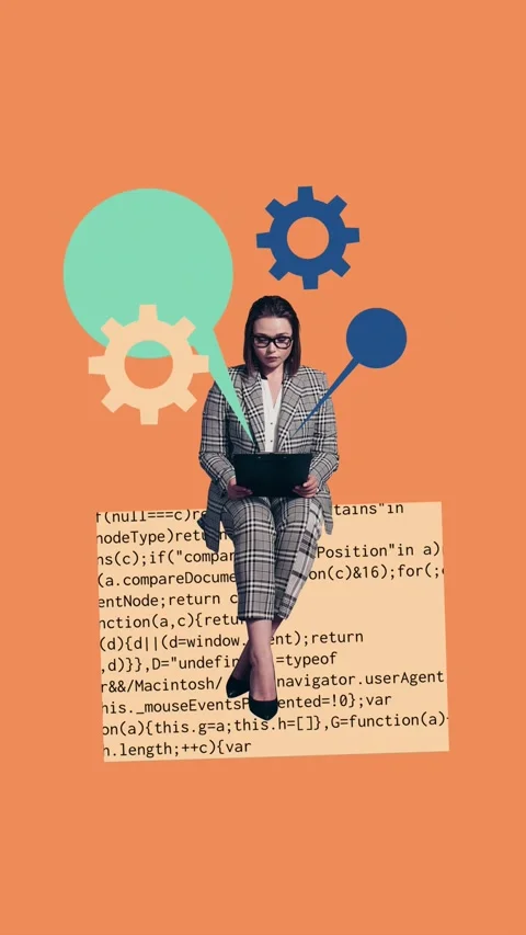 Sketch motion collage video of serious businesswoman hold clipboard bubble code Stock Footage 305446290