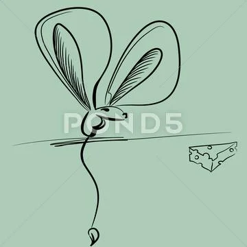 Sketch of a mouse and cheese Stock Illustration