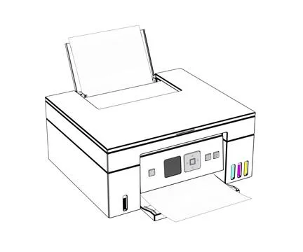 Sketch of a multifunction inkjet color printer Stock Illustration