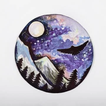 Sketch nightscape in a circle on white background. Stock Illustration
