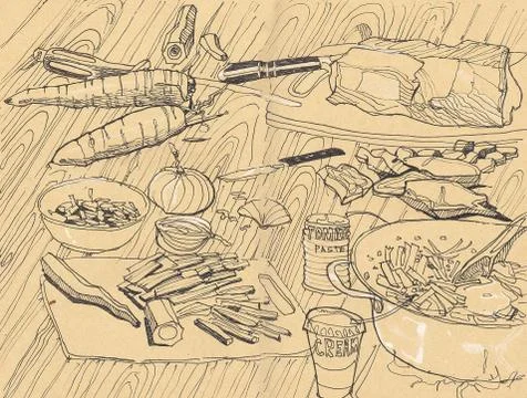 Sketch od a cooking process Stock Illustration