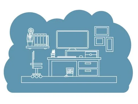 Sketch of office interior. Modern working space for business with office furn Stock Illustration