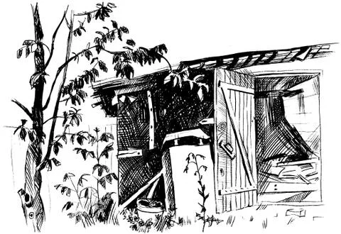 Sketch of an old barn Stock Illustration