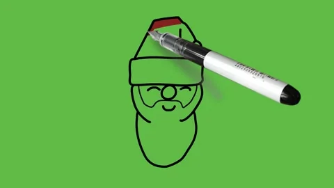 Sketch old man face with red cap and white beard with black outline Vidéo 157614616
