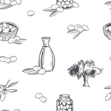 Sketch olive set.  Vector  pattern. Stock Illustration