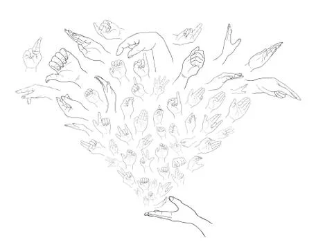 Sketch of Open Hand with Assorted Hand Signs Stock Illustration