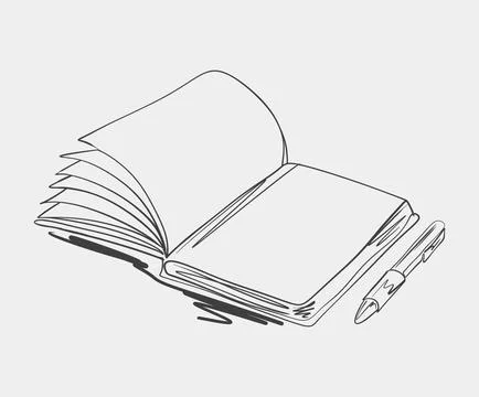 Sketch of an open notebook with pen Stock Illustration