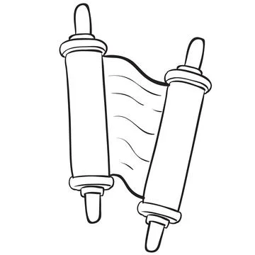 Sketch, opened torah scroll, coloring book, isolated object on white backgrou Stock Illustration