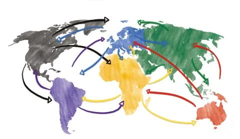 Sketch or handdrawn concept for globalization, global networking, travel or Stock Illustration