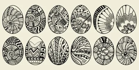 Sketch ornate Easter eggs Stock Illustration