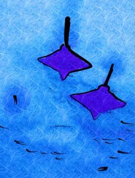 A sketch painting of two eagle ray Stock Illustration