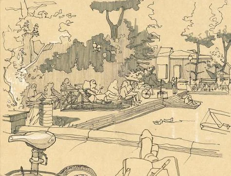 Sketch of a park Stock Illustration