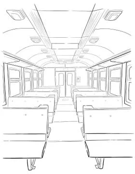Sketch of passenger train interior. Stock Illustration