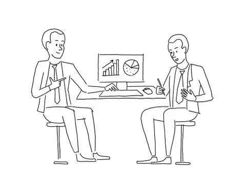 Sketch people at the table. Two businessman discussing business at work table Stock Illustration