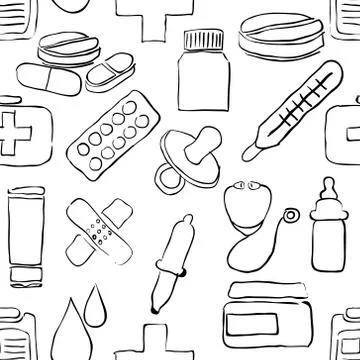 Sketch pharmacy seamless pattern Stock Illustration