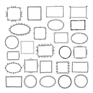 Sketch picture frames. Doodle square borders sketch lines hand drawn photo empty Stock Illustration