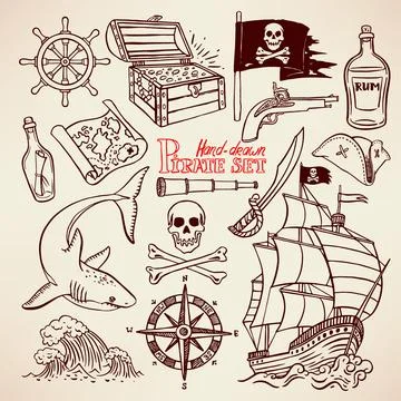 Sketch pirate set Stock Illustration