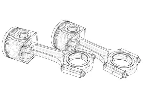 Sketch of piston. Vector rendering of 3d Stock-Illustration