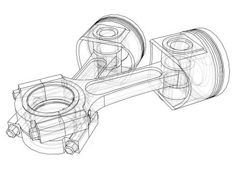 Sketch of piston. Vector rendering of 3d Ilustração Stock