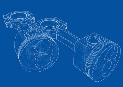 Sketch of piston. Vector rendering of 3d Illustrazione stock