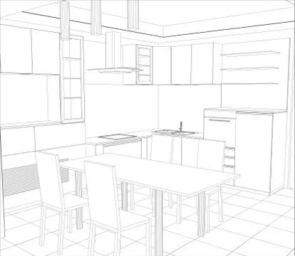 Sketch plan kitchen in the wire Illustrazione stock