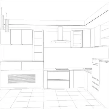 Sketch plan kitchen in the wire Illustrazione stock