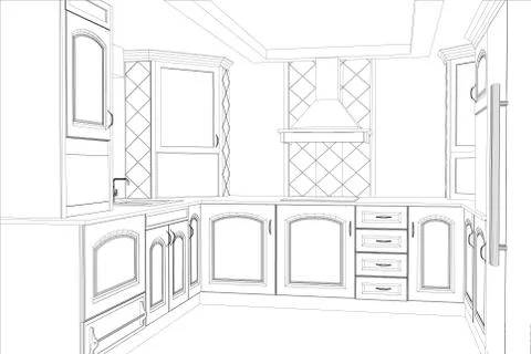 Sketch plan kitchen in the wire Illustrazione stock
