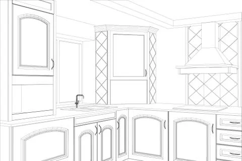 Sketch plan kitchen in the wire Illustrazione stock