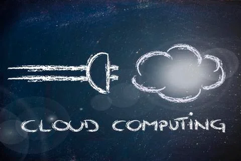 Sketch of plug and cloud, concept of cloud computing (sparkle version) 스톡 일러스트