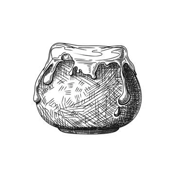Sketch of a pot from which honey flows. Vector Stock Illustration