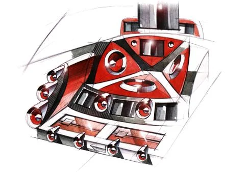 Sketch project is a concept of multimedia installation with an acoustic system Stock Illustration