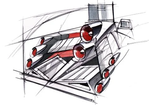 Sketch project is a concept of multimedia installation with an acoustic system Stock Illustration