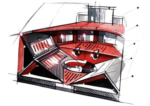 Sketch project is a concept of multimedia installation with an acoustic system Stock Illustration